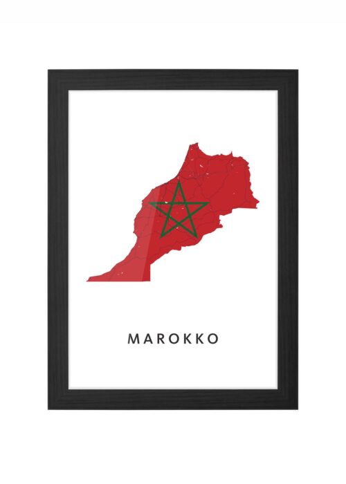 marokko landkaart poster landvlag ingelijst in zwarte lijst