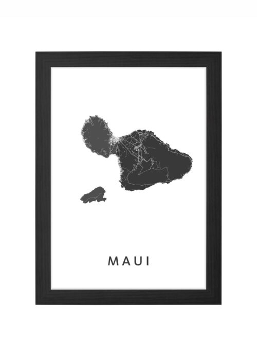 maui eilandkaart poster ingelijst in zwarte lijst