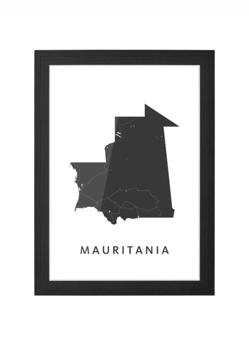 mauritania landkaart poster ingelijst in zwarte lijst