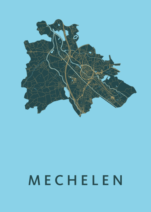 Mechelen Azure Stadskaart Poster Kopen