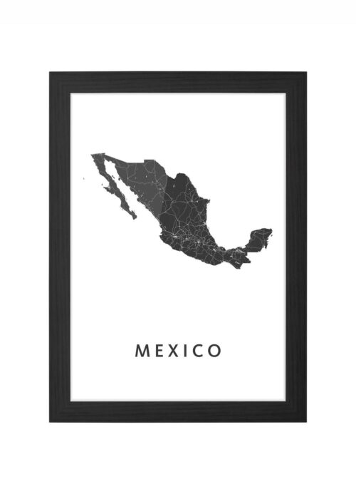 mexico landkaart poster ingelijst in zwarte lijst