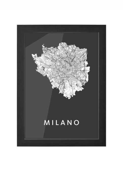 milano stadskaart poster ingelijst in zwarte lijst