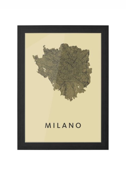 milano stadskaart poster ingelijst in zwarte lijst
