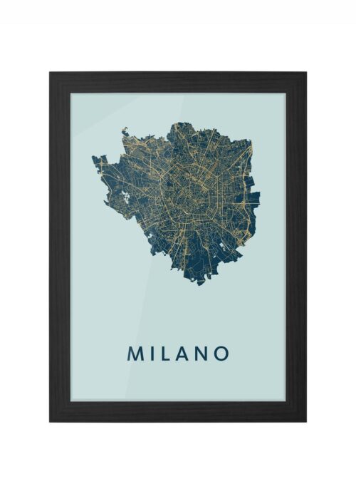 milano stadskaart poster ingelijst in zwarte lijst