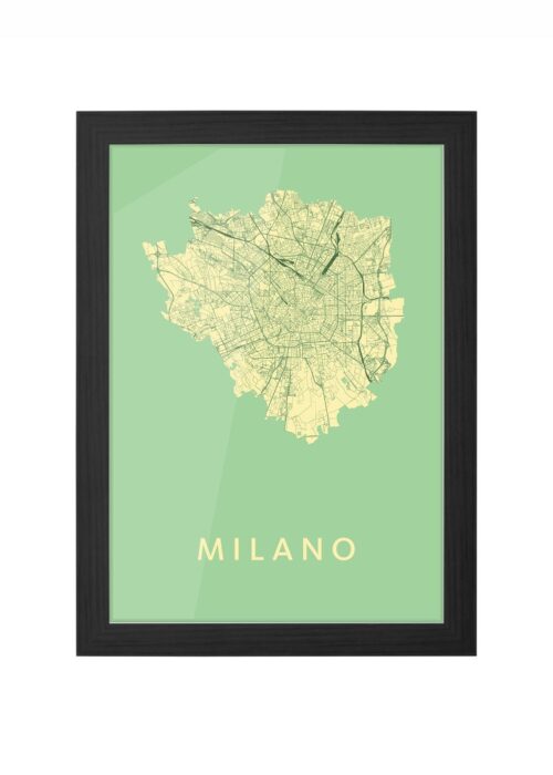 milano stadskaart poster ingelijst in zwarte lijst