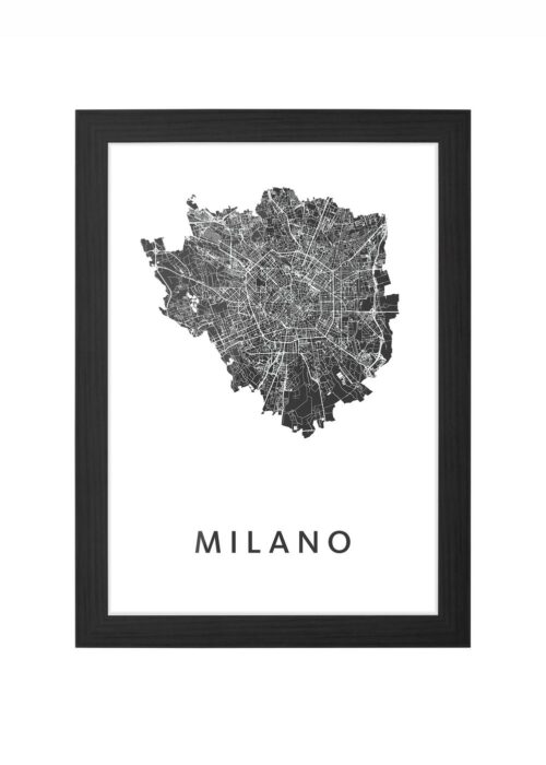 milano stadskaart poster ingelijst in zwarte lijst