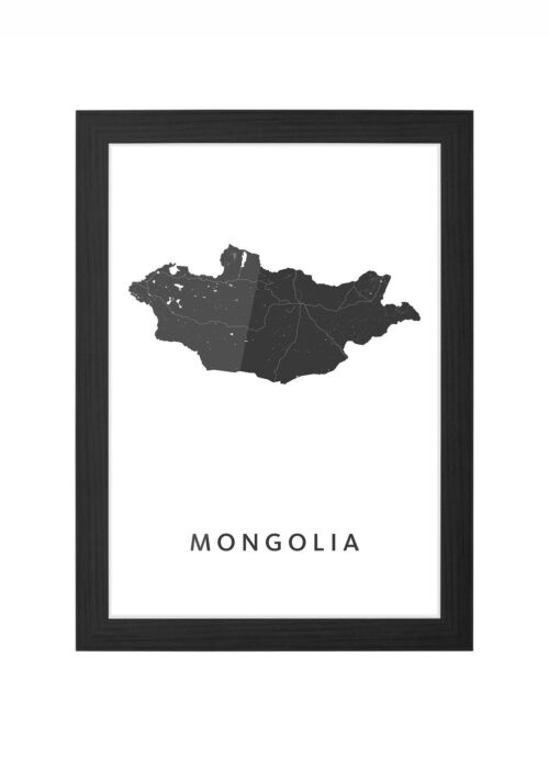 mongolia landkaart poster ingelijst in zwarte lijst