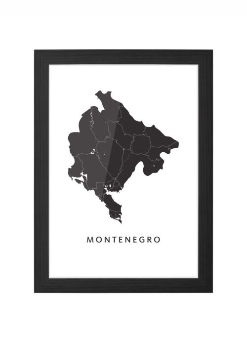 montenegro landkaart poster ingelijst in zwarte lijst