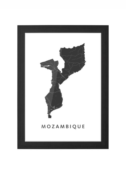 mozambique landkaart poster ingelijst in zwarte lijst