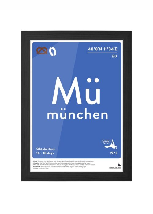 münchen typografie poster ingelijst in zwarte lijst