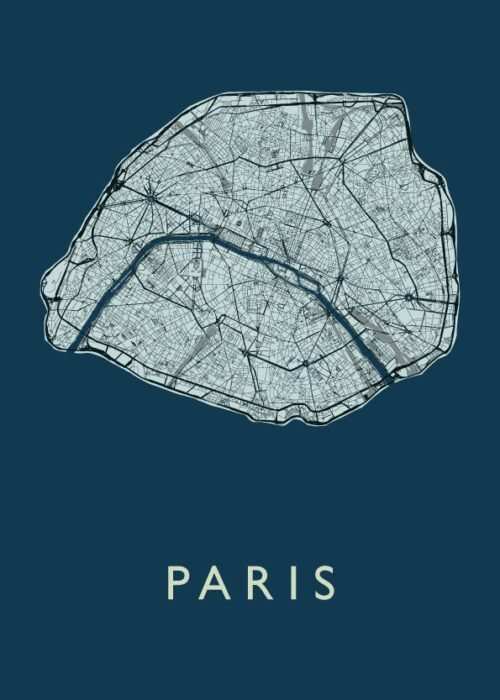 Parijs stadskaart poster Navy