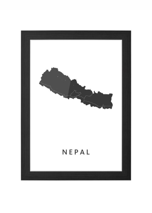 nepal landkaart poster ingelijst in zwarte lijst