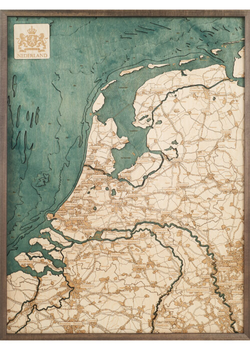 Netherlands 3D Reliëf Wandkaart van hout - 61,0 x 81,0 x 6,0 cm