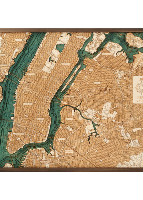 New York 3D Reliëf Wandkaart van hout - 81,0 x 61,0 x 6,0 cm