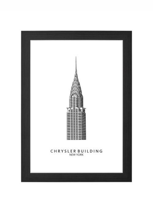 chrysler building lijntekening poster ingelijst in zwarte lijst