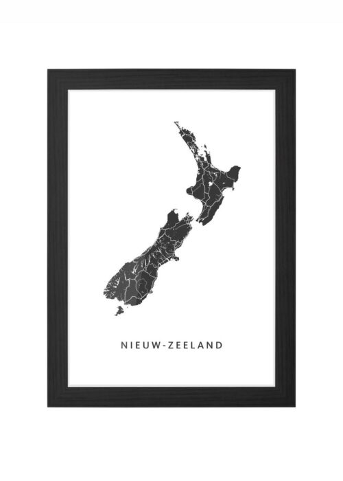 nieuw-zeeland landkaart poster ingelijst in zwarte lijst