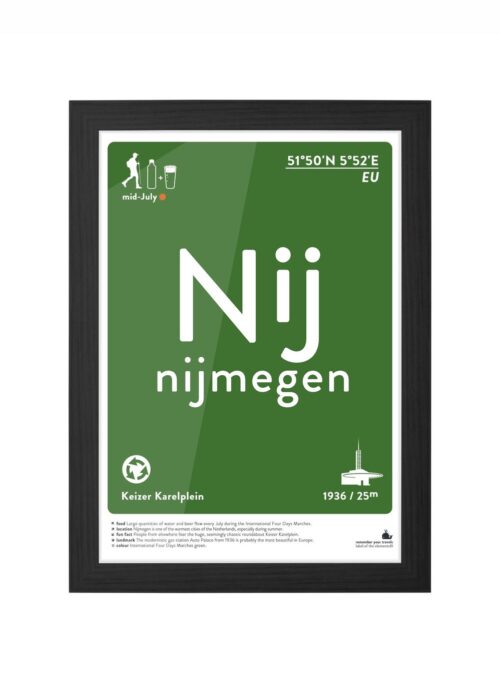 nijmegen typografie poster ingelijst in zwarte lijst