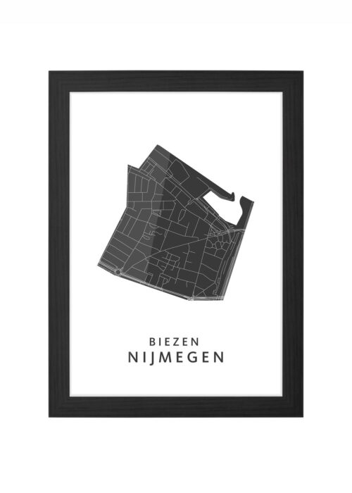biezen wijkkaart nijmegen ingelijst in zwarte lijst