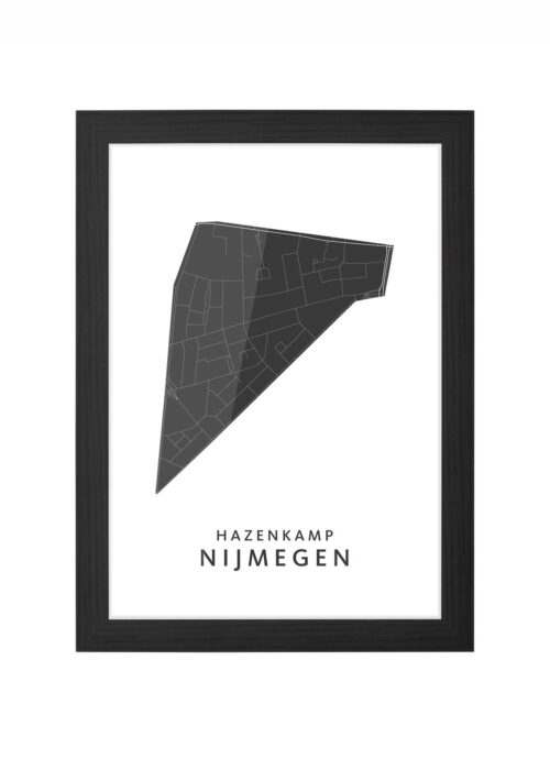 hazenkamp wijkkaart nijmegen ingelijst in zwarte lijst