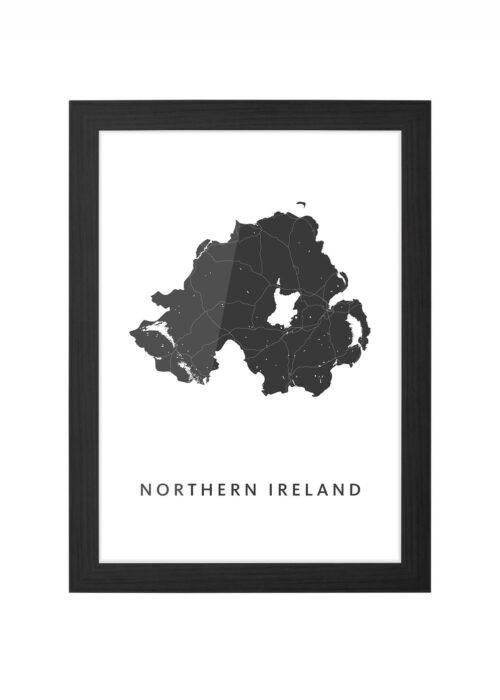 northern ireland landkaart poster ingelijst in zwarte lijst