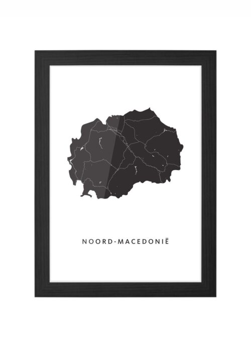 noord-macedonië landkaart poster ingelijst in zwarte lijst