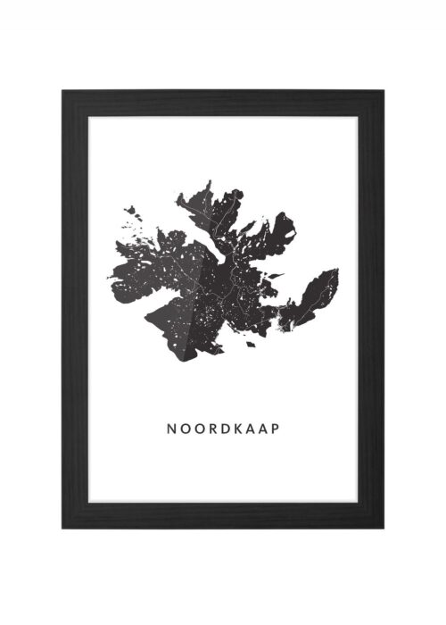 de noordkaap kaart poster ingelijst in zwarte lijst
