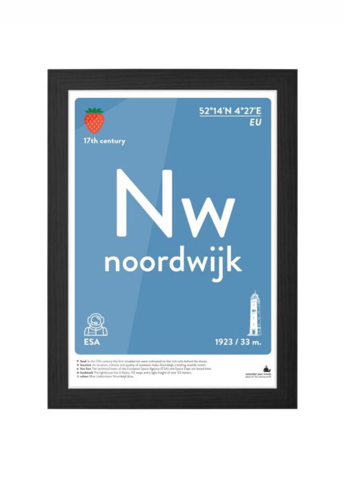 noordwijk typografie poster ingelijst in zwarte lijst