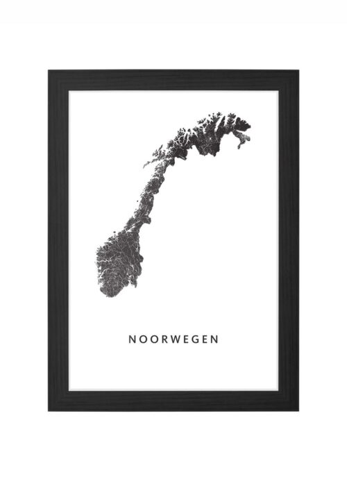 noorwegen landkaart poster ingelijst in zwarte lijst