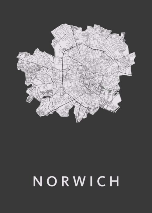 Norwich Black Stadskaart Poster Kopen