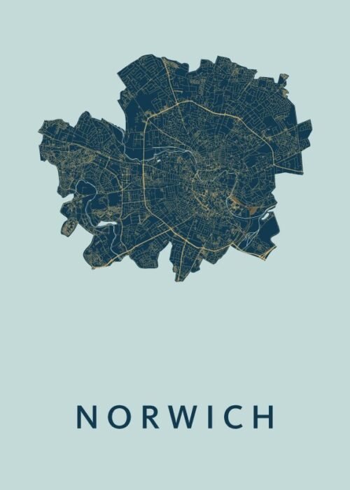 Norwich Prussian Stadskaart Poster Kopen