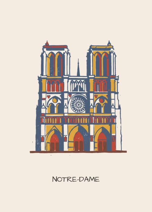 Notre-Dame Parijs - Linosnede-stijl