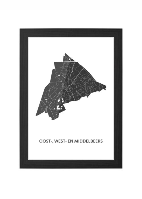 oost-, west- en middelbeers kaart poster ingelijst in zwarte lijst
