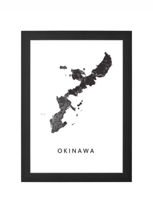 okinawa eilandkaart poster ingelijst in zwarte lijst