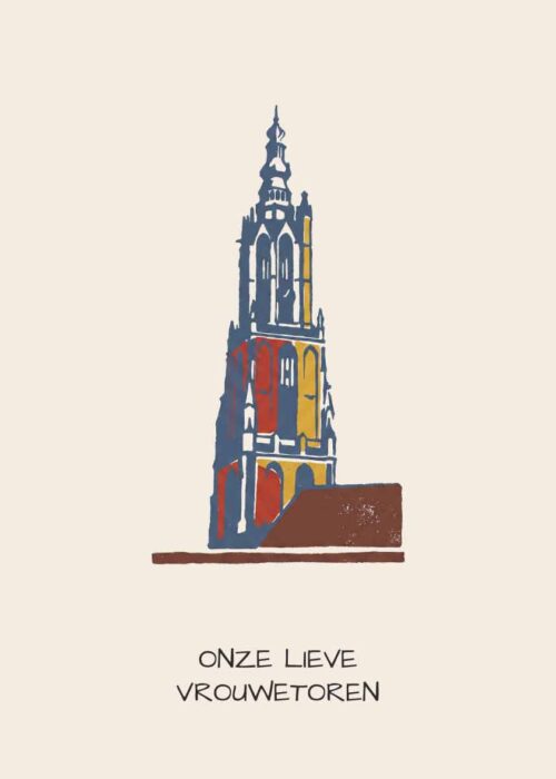 Onze-Lieve-Vrouwetoren Amersfoort - Linosnede-stijl
