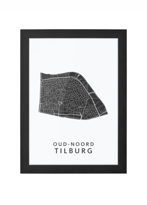 oud noord wijkkaart tilburg ingelijst in zwarte lijst
