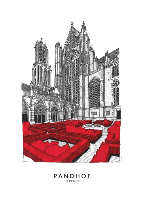 Pandhof van de Dom - Utrecht lijntekening print