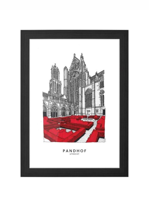 pandhof van de dom lijntekening poster ingelijst in zwarte lijst