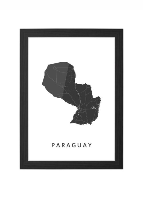 paraguay landkaart poster ingelijst in zwarte lijst