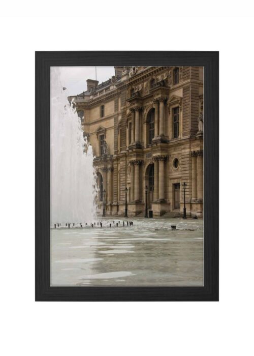 fontein louvre fotografie poster ingelijst in zwarte lijst