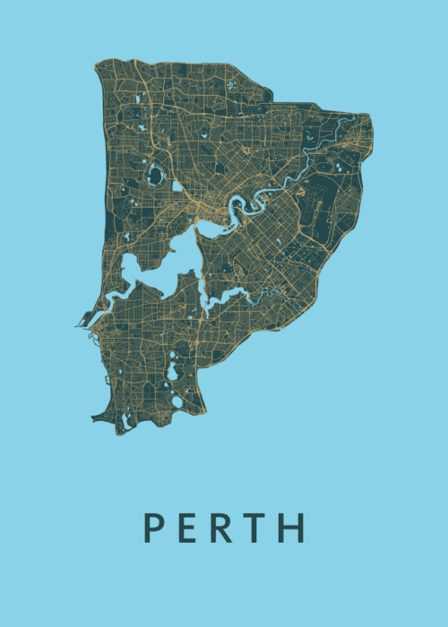 Perth Azure Stadskaart Poster Kopen