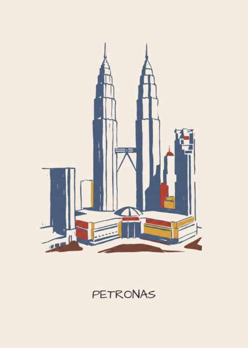 Petronas Towers Kuala Lumpur - Linosnede-stijl