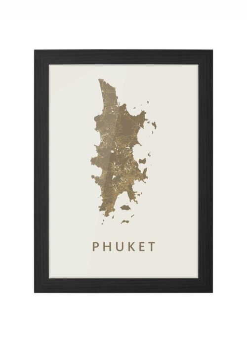 Phuket Eilandkaart Poster ingelijst in zwarte lijst