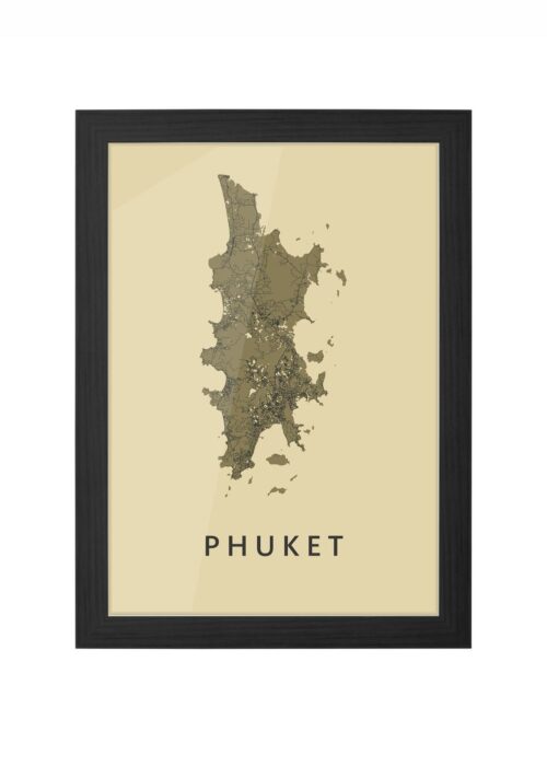Phuket Eilandkaart Poster ingelijst in zwarte lijst