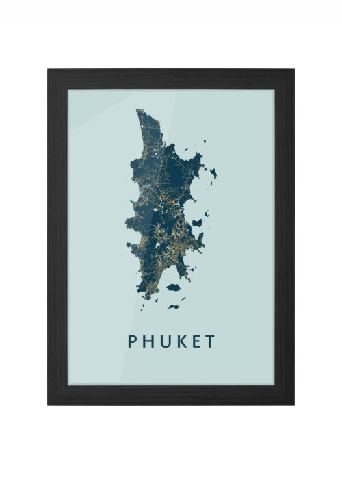 Phuket Amazon Island Map ingelijst in zwarte lijst