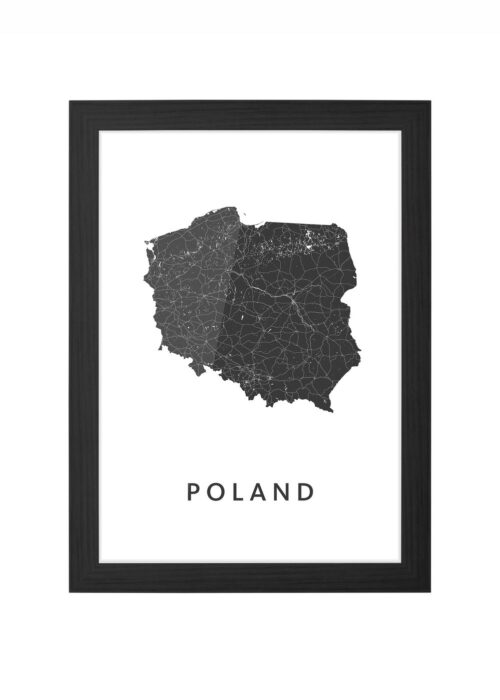 poland landkaart poster ingelijst in zwarte lijst