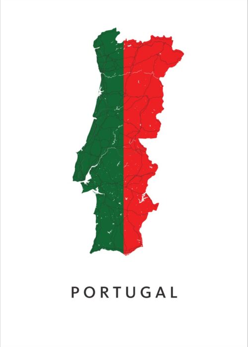 Portugal Landkaart Poster met Landvlag