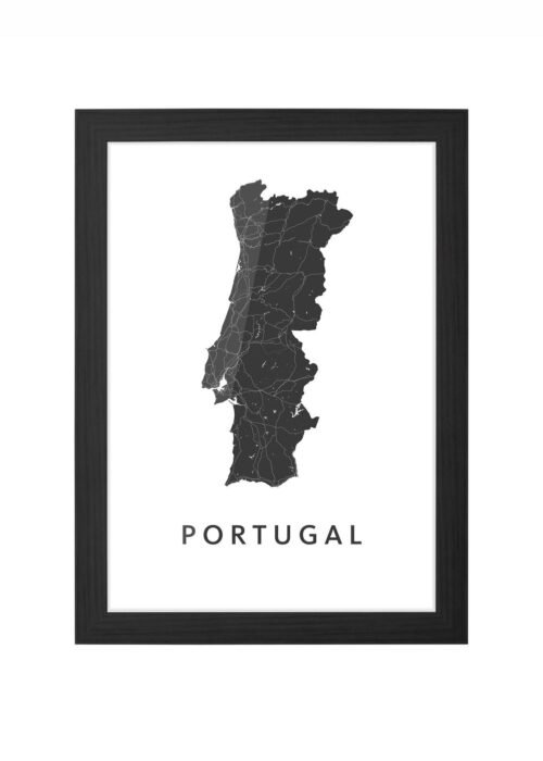 portugal landkaart poster ingelijst in zwarte lijst
