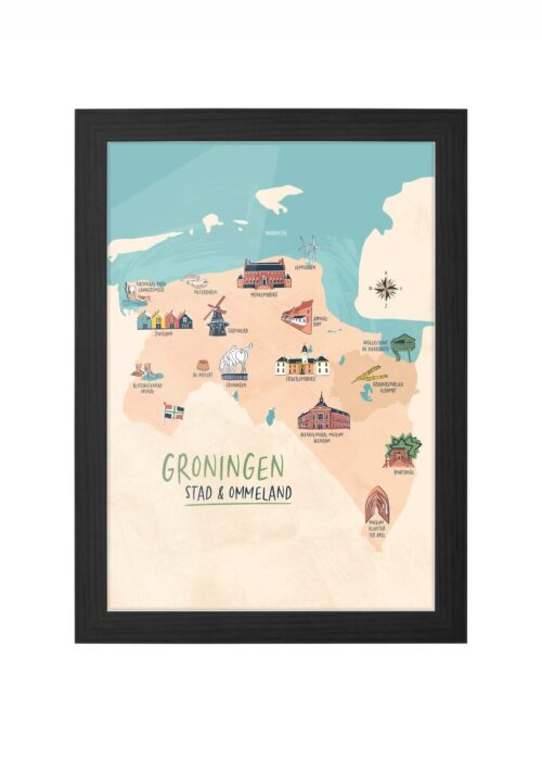 de provincie groningen poster ingelijst in zwarte lijst