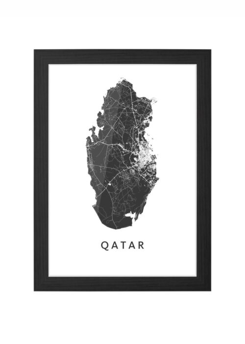 qatar landkaart poster ingelijst in zwarte lijst