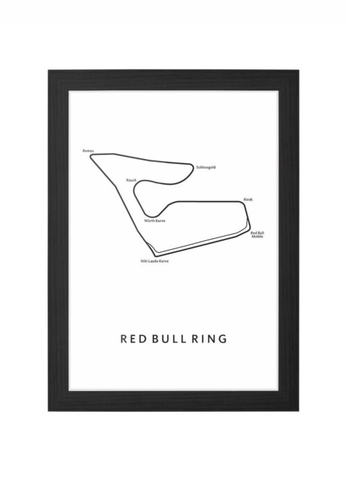 Red Bull Ring Circuit F1 Poster ingelijst in zwarte lijst
